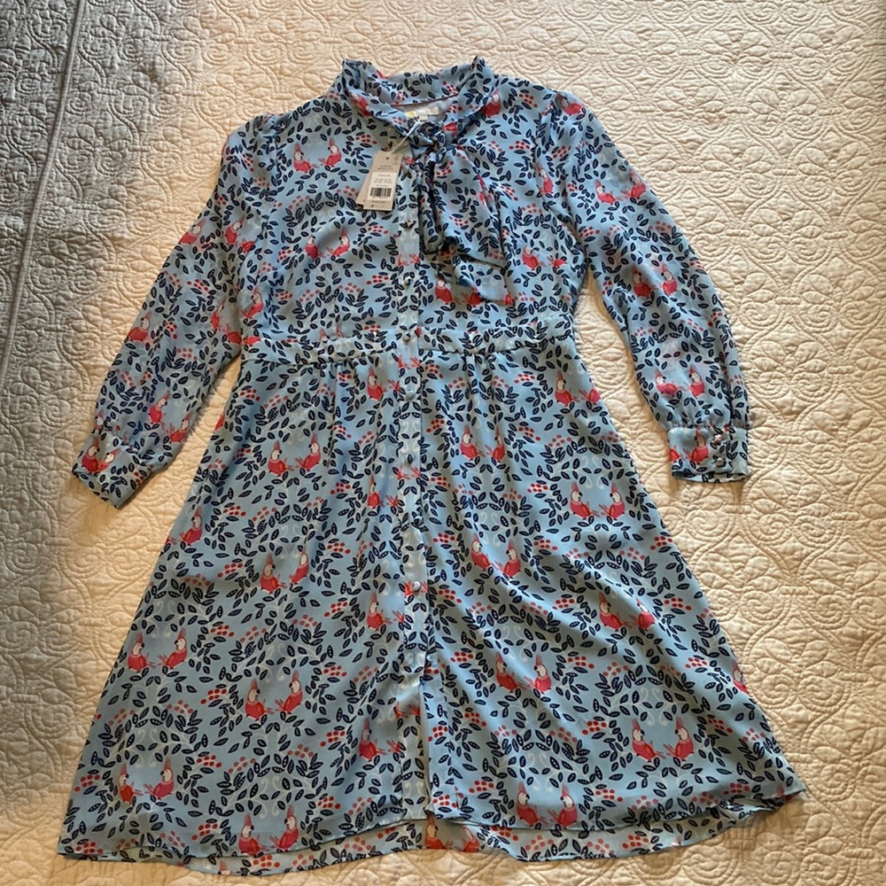 Boden Parrot Tie Neck Dress Size 12